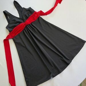 Black Halter Dress with Red Tie for Summer